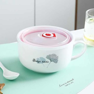 加熱泡麵碗 泡麵碗陶瓷 陶瓷湯碗飯碗帶蓋帶手柄可微波爐專用保鮮碗泡麵碗便當盒泡麵碗