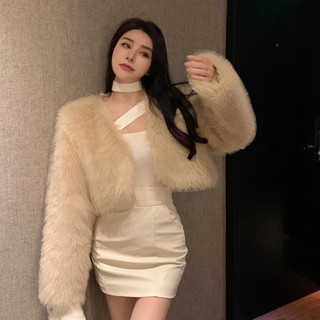 實拍氣質時尚環保仿狐狸毛皮草外套女秋冬季新款寬鬆短款毛毛上衣
