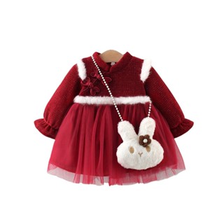 拜年服 新品上新童裝女童刷毛洋裝秋冬 新款洋氣女孩旗袍裙子兒童公主裙