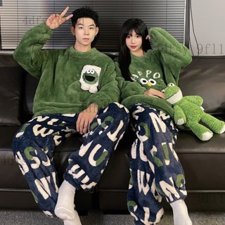 『珞伊不覺優選』[]冬天芝麻街珊瑚絨情侶睡衣女 圓領刷毛加厚居家服 保暖長毛絨 冬季男士大尺碼家居服 韓版一男一女居家套