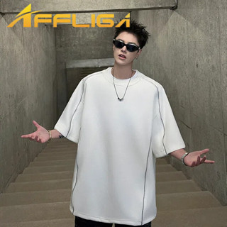 ✦AFFLIGA✦ 2025夏季新款男士高街美式個性線條感拉鍊男士設計短袖T恤男士氣質慵懶百搭上衣