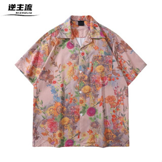 【逆主流】古巴領襯衫 日系印花短袖襯衫 港風復古花襯衫 男女寬鬆情侶襯衫 百搭夏威夷度假襯衫 美式沙灘襯衣cityboy