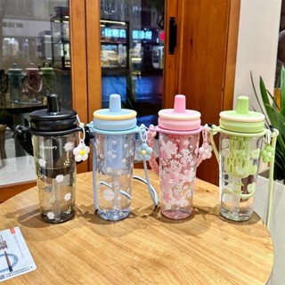 大容量櫻花夏季杯子吸管杯女士花茶杯水杯女生隨手杯便攜吸管塑膠