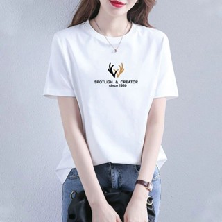 《現貨下單》歐貨T恤女短袖透氣夏季2025年新款時尚鹿角印花寬鬆百搭正肩上衣