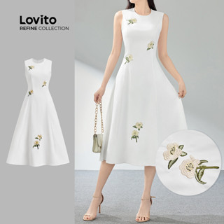 (Lovito Refine) 女士優雅碎花刺繡洋裝 LR4E2D032