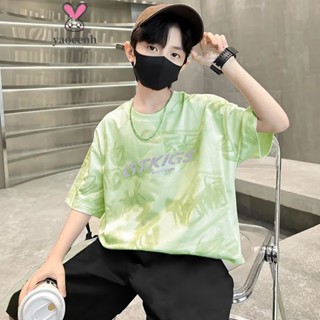 【YAOEENH】120-170CM 夏季男童字母印花休閒套裝 中大童時尚圓領短袖短褲兩件套 現貨 快速出貨