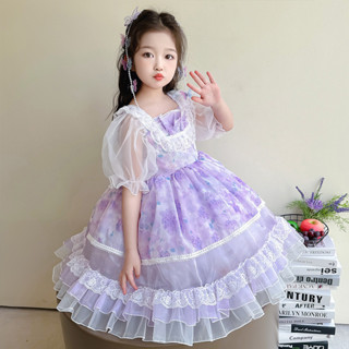 【臺灣獨家】田園風葡萄洛麗塔公主裙 | 女童碎花雪紡禮服 生日錶演必備 | 高品質透氣內襯 | 2-8歲夢幻公主裝