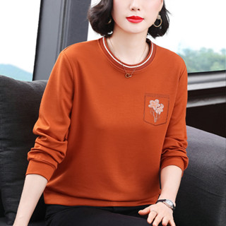 媽媽裝2024秋季新款長袖女衛衣燙鑽時尚設計寬鬆顯瘦拚接上衣女