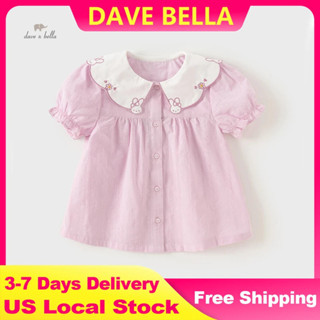 Dave Bella 兒童泡泡襯衫袖襯衫可愛棉質夏季女童襯衫係扣上衣派對服裝 DB 2243504