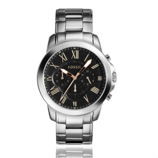 FOSSIL | 羅馬時標三眼計時腕錶 - 黑/白鋼 FS4994