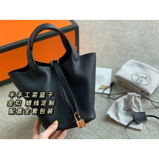 AAA+級 頭層牛皮菜籃子女真皮水桶手拎手提包