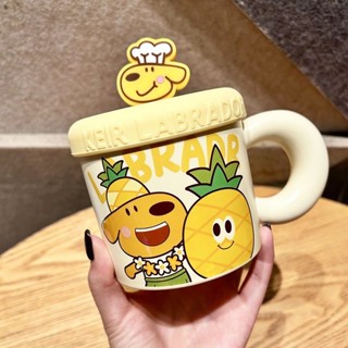 Keir杯子陶瓷馬克杯帶蓋子勺子禮盒可愛卡通家用宿舍水杯生日禮物小眾馬克杯設計師款高顏值杯具Ins風杯子卡通版畫