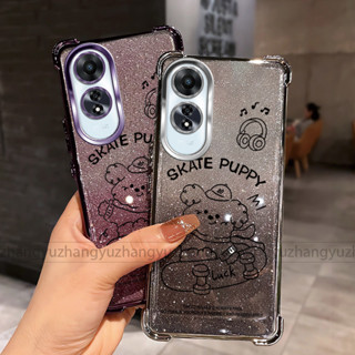 OPPO A60手機殼滑板車小狗四角閃光紙矽膠TPU透明軟殼HBC手機殼