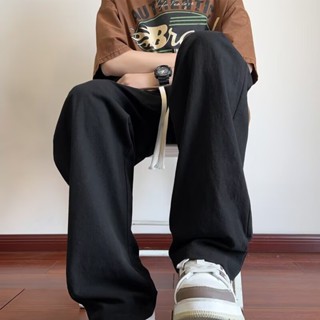 【HOT 本舖】男裝 慵懶休閒褲子男夏季薄款情侶百搭青少年純色闊腿寬鬆直筒透氣長褲