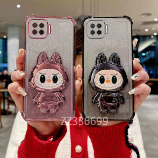 外殼 OPPO A93 4G Reno 4F 手機殼支架支架矽膠四角保護 labubu clear