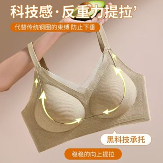 無痕內衣女生 秋冬暖肌 胸罩 無鋼圈內衣 收副乳 聚攏上託 提拉軟支撐 防下垂 性感交叉網紗領口 高彈細肩帶