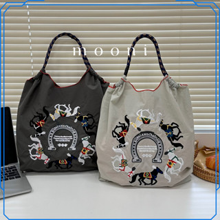 【夏季熱賣】日系刺繡帆布包ball and Chain刺繡購物袋女大容量可折疊文藝手提包手提袋通勤買菜上學布包便攜