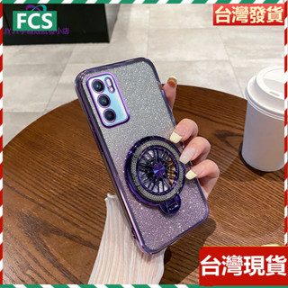 犀牛氣囊 旋轉解壓陀螺支架殼 超薄透明漸變閃粉車載磁吸四角防摔保護殼 OPPO Reno6 5G 6 Pro 手機殼