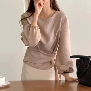 尺寸已更新 早秋新款韓版氣質優雅圓領收腰係帶襯衣女上衣