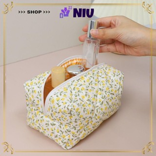 NIU 大號旅行化妝包、化妝包化妝配件花卉蓬鬆絎縫化妝包、卡哇伊收納收納袋花卉印花化妝包女士女孩