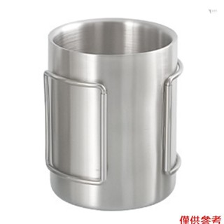野營杯 200ml/300ml/400ml 不銹鋼水杯茶杯咖啡杯帶可折疊手柄,適合戶外野營徒步旅行揹包