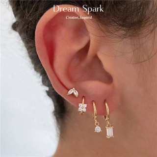 Dream Spark｜四件套時尚耳環微鑲鋯石方形耳環套裝輕奢女士個性