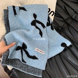 超美超搭🤍 韓系少女蝴蝶結含羊毛圍巾女 冬季新款加厚保暖氛圍感針織毛線圍脖韓式圍脖 保暖圍巾披肩 三角巾