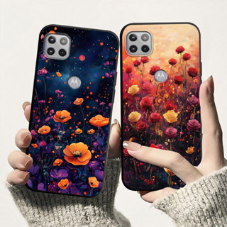 MOTOROLA Moto One 5G UW Ace 後蓋彩色印花花卉軟矽膠 TPU 防震手機殼時尚外殼