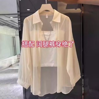 現貨速發#韓版上衣 女生著裝冰絲透氣防曬衣女2025夏季新款長袖薄款寬鬆大尺碼上衣外套雪紡襯衫長袖上衣