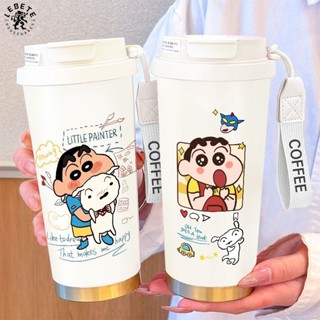 【臺灣出貨】LEBETE雙飲口大容量蠟筆小新保溫盃卡通情侶盃可愛校園學生咖啡盃