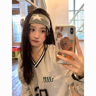 美式復古 棒球服 棒球衣 美式復古上衣 寬鬆 oversize 馨幫幫五角星嘻哈寬邊彈力束髮帶休閒時尚簡約百搭針織運動