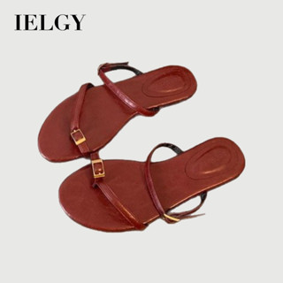 IELGY 平底簡約百搭女式拖鞋復古皮帶扣一腳蹬拖鞋