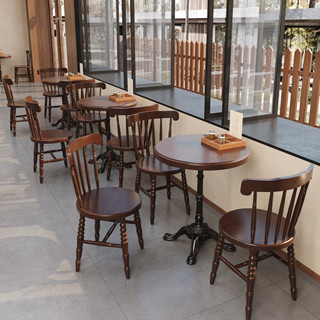 『JIGA』復古中古風 實木咖啡廳奶茶店桌椅組合 甜品店西餐廳餐飲餐桌商用