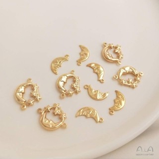 Ala-0206-高品質-星月小掛件14K包金保色月亮星星吊墜手工吊飾diy手鏈耳環飾品配件