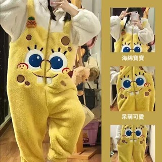 YLIE 可愛派大星珊瑚絨睡衣 女加絨加厚冬季新款毛絨連體睡衣 家居服睡袍 女生睡衣 冬天睡衣 居家服 毛絨睡衣 睡衣女