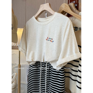 Xuan.選 加大碼200斤字母刺繡寬鬆顯瘦短袖T恤女夏季薄款百搭圓領上衣