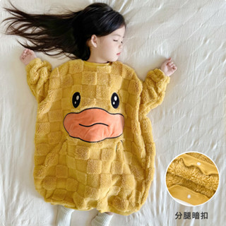 【毛絨柔軟】法蘭絨連身兒童睡袋春秋寶寶女童加厚珊瑚絨家居服保暖睡衣