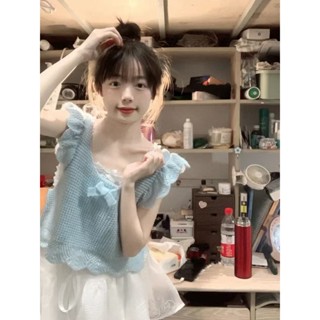JH 現貨 [店鋪熱銷]小個子軟萌設計感蝴蝶結小飛袖針織吊帶背心夏季甜美短款別緻上衣