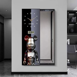 【宜家優品】【多功能鏡畫】卡通暴力熊隱藏全身鏡推拉鏡子裝飾畫鐘錶萬年曆電子時鐘玄關掛畫