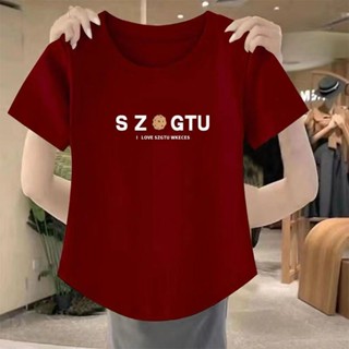 愛依依 中大尺碼上衣 短袖T恤 印花上衣 不規則T恤M-3XL夏季洋氣百搭小個子顯瘦寬鬆遮肉上衣-4193.