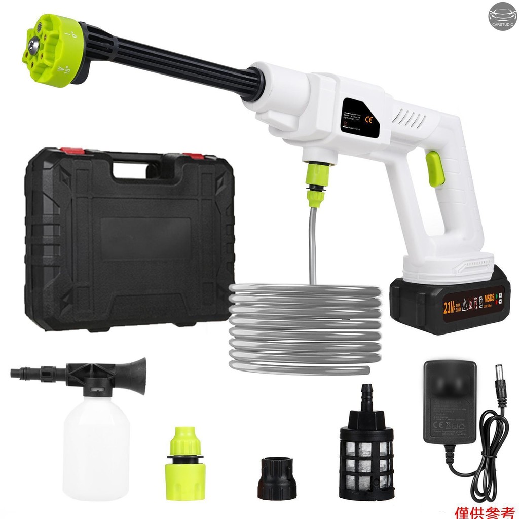 手持式高壓清洗機便攜式強力 21V 洗車帶可充電 1500*10mah 電池 6 合 1 多種噴射模式工具箱包家用高壓洗