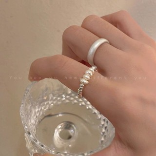 🤍小心思 碎銀子天然淡水珍珠戒指 女夏簡約冷淡風指環素圈開口可調節食指戒 韓系戒指 ins風戒指 ins指環