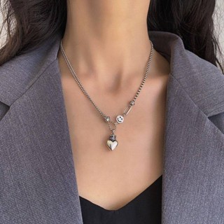 🚀臺灣出貨🚀LaVie Studio愛心項鍊韓國東大門S925鈦鋼不對稱笑臉女ins簡約鎖骨鏈拼接頸鏈