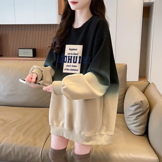 衣時尚 長袖T卹 學院風 印花上衣 秋冬女裝 M-2XL 新款後包領薄全件壓線漸變色圓領衛衣TCF02-TP7060H.