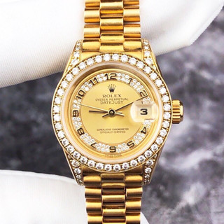勞力士日誌系列69158金殼金帶日期18K黃金原鑲鑽女機械錶 Rolex