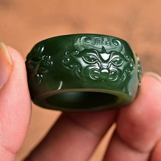 ✨新疆和田扳指大拇指戒指青指環貔貅模擬仿古文玩把玩件25.5.14
