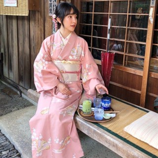 和服女粉色溫柔優雅改良寫真攝影拍照日料店民宿日式神明少女服裝Hani~