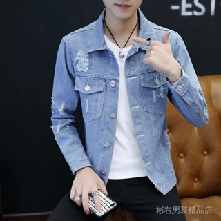 春季牛仔夾克男士韓版修身春裝棒球服男潮流男裝春秋款上衣外套12
