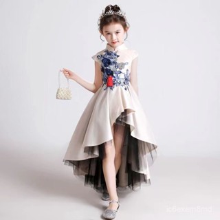 小紅書爆款📕女童時尚走秀禮服中國風女孩小主持人鋼琴演出服中式錶演服大氣夏 OAJI