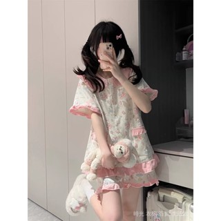 🌟精選熱賣🌟 日係可愛小兔娃娃領短袖睡衣女夏季新款軟妹甜美風學生傢居服套裝優選